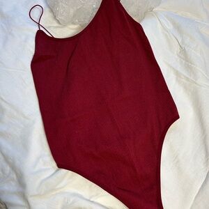 Forever 21 Burgundy Ribbed Thong Bodysuit